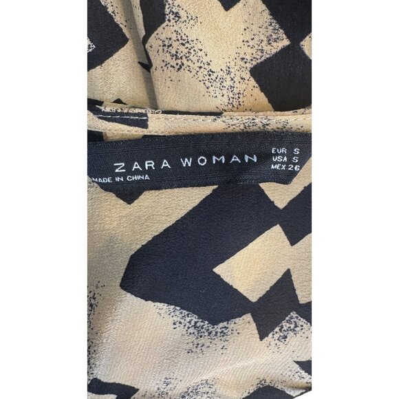 ZARA Small Geometric Camel Black Polyester Dress - Picture 3 of 15